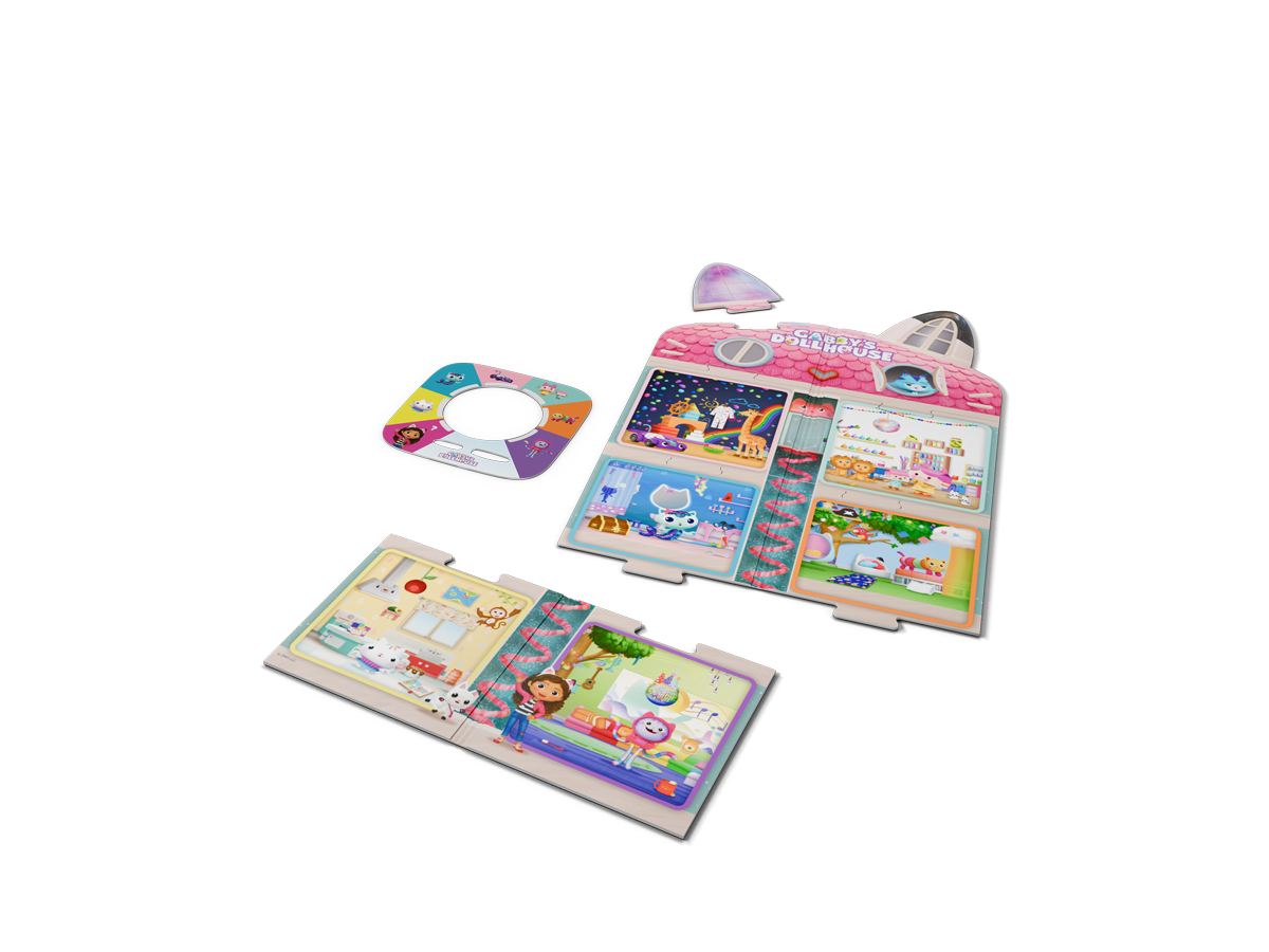 Das Bild zeigt den Spielinhalt des Tonieplay Games, inklusive Spielbrettpuzzle, Tonieplay Disc und Anleitung