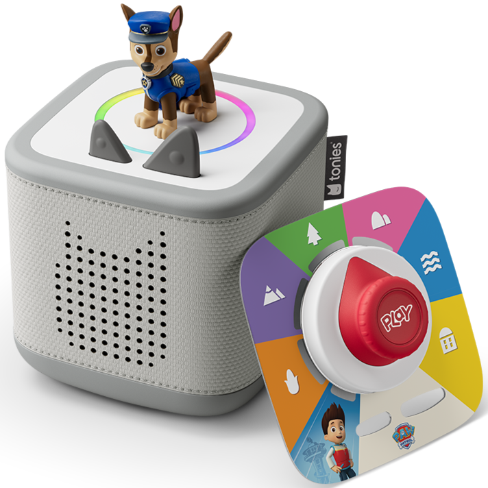 Robuste, graue Toniebox 2 mit kuschelweichem Stoff und magischem LED-Ring