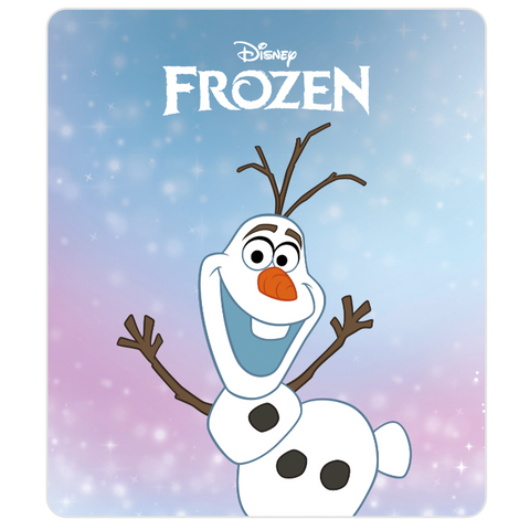 Vorderansicht: Tonie Figur Olaf, weiß, vor Frozen-Hintergrund.