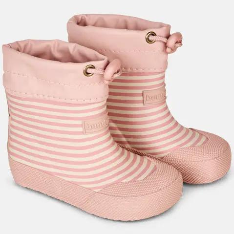 3/4-Ansicht: BUNDGAARD Barfuß Gummistiefel COVER in altrosa Streifen, Paar Schuhe