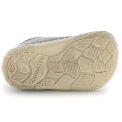 NATURINO Barfußschuh Halbschuh AMUR - grau / bunte Alpenveilchen by NATURINO