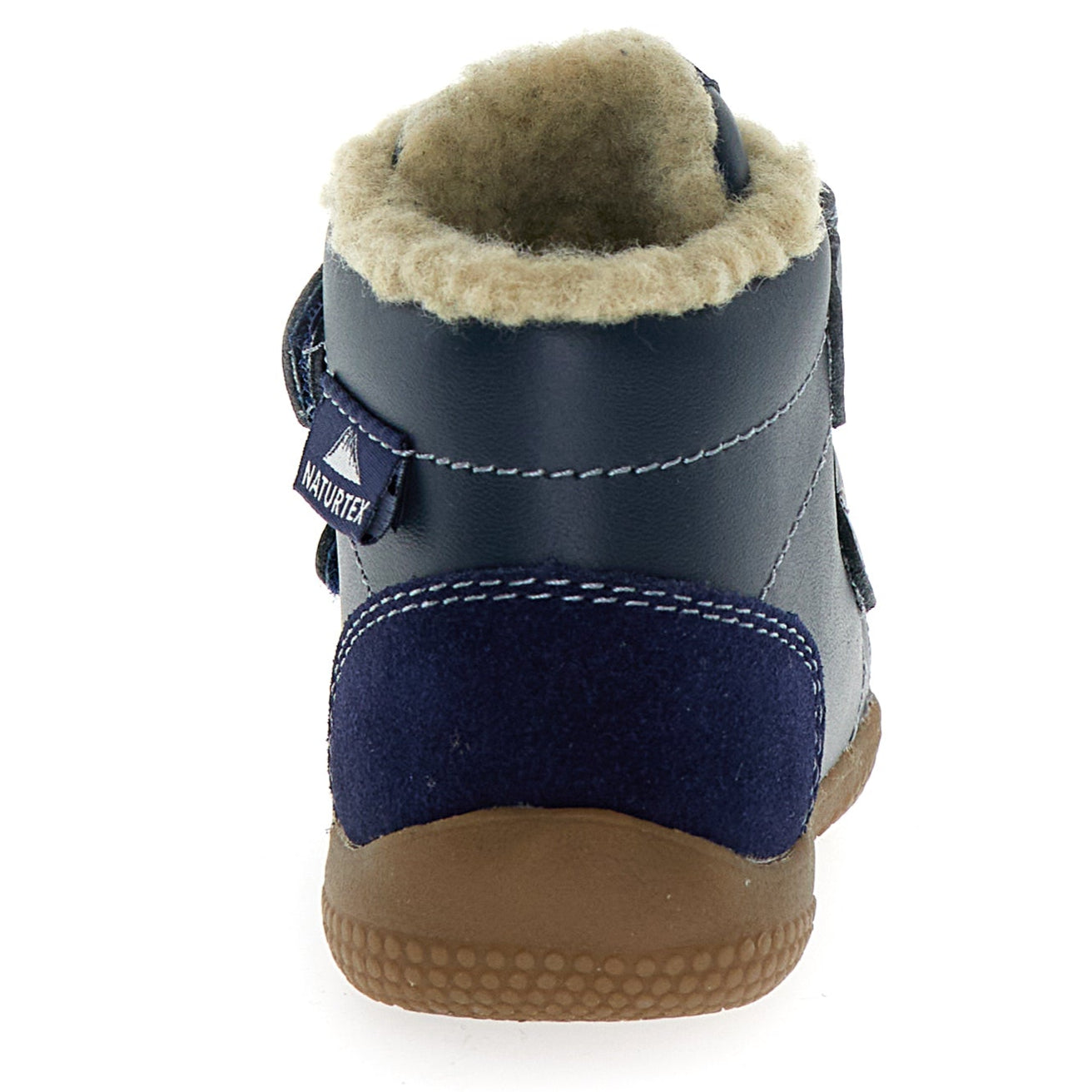 Komplette Ansicht des flexiblen und strapazierfähigen Knöchelschuhs SPINNI in dunkelblau aus NATURTEX