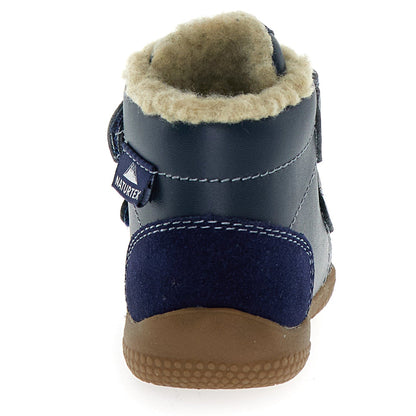 Komplette Ansicht des flexiblen und strapazierfähigen Knöchelschuhs SPINNI in dunkelblau aus NATURTEX