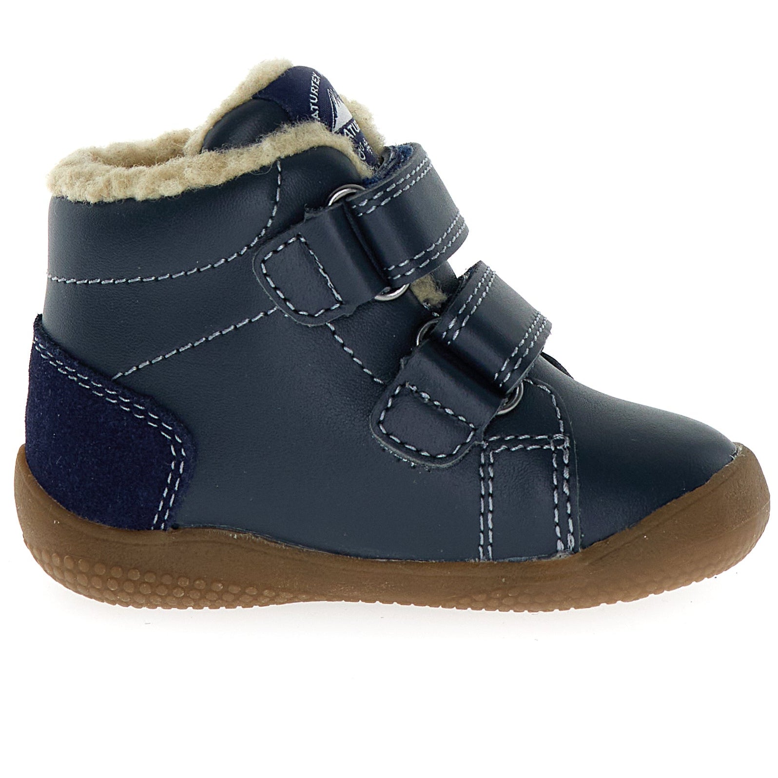 Vorderansicht des langlebigen NATURINO NATURTEX SPINNI Knöchelschuh in dunkelblau mit atmungsaktivem Design