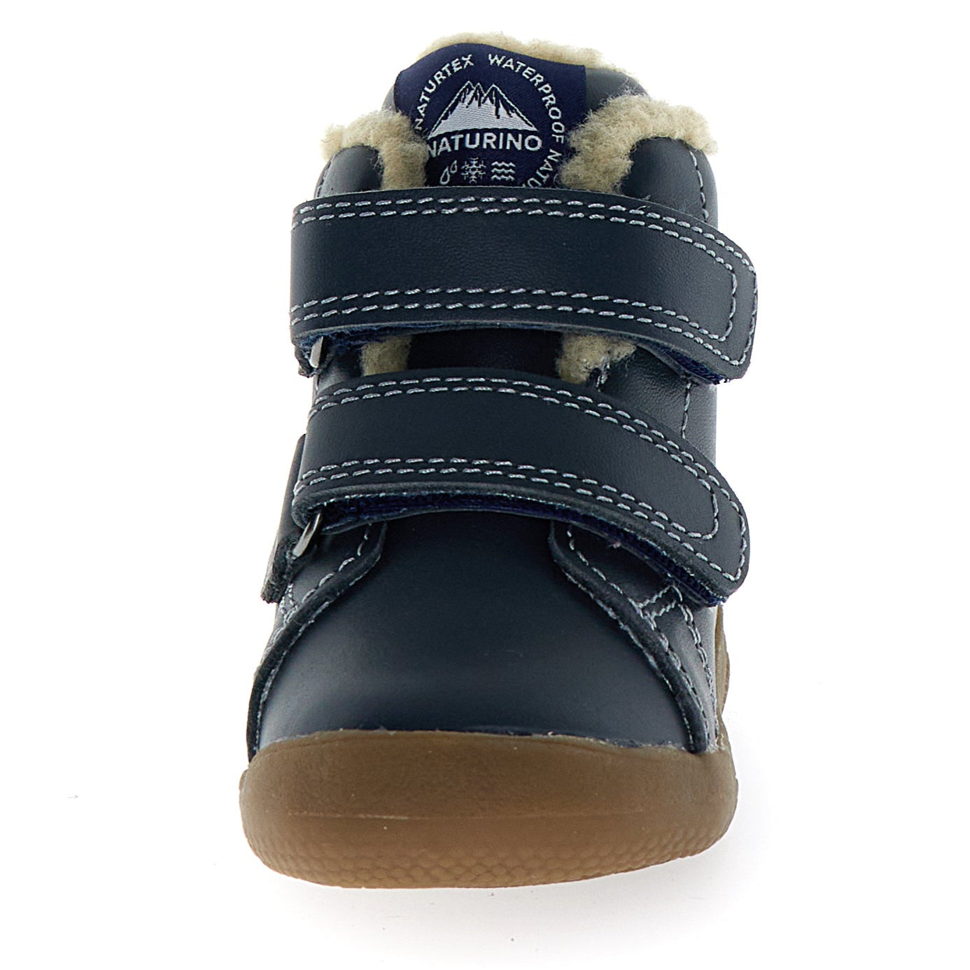 Seitenansicht des bequemen Knöchelschuhs SPINNI aus dunkelblauem NATURTEX-Material für Kinder