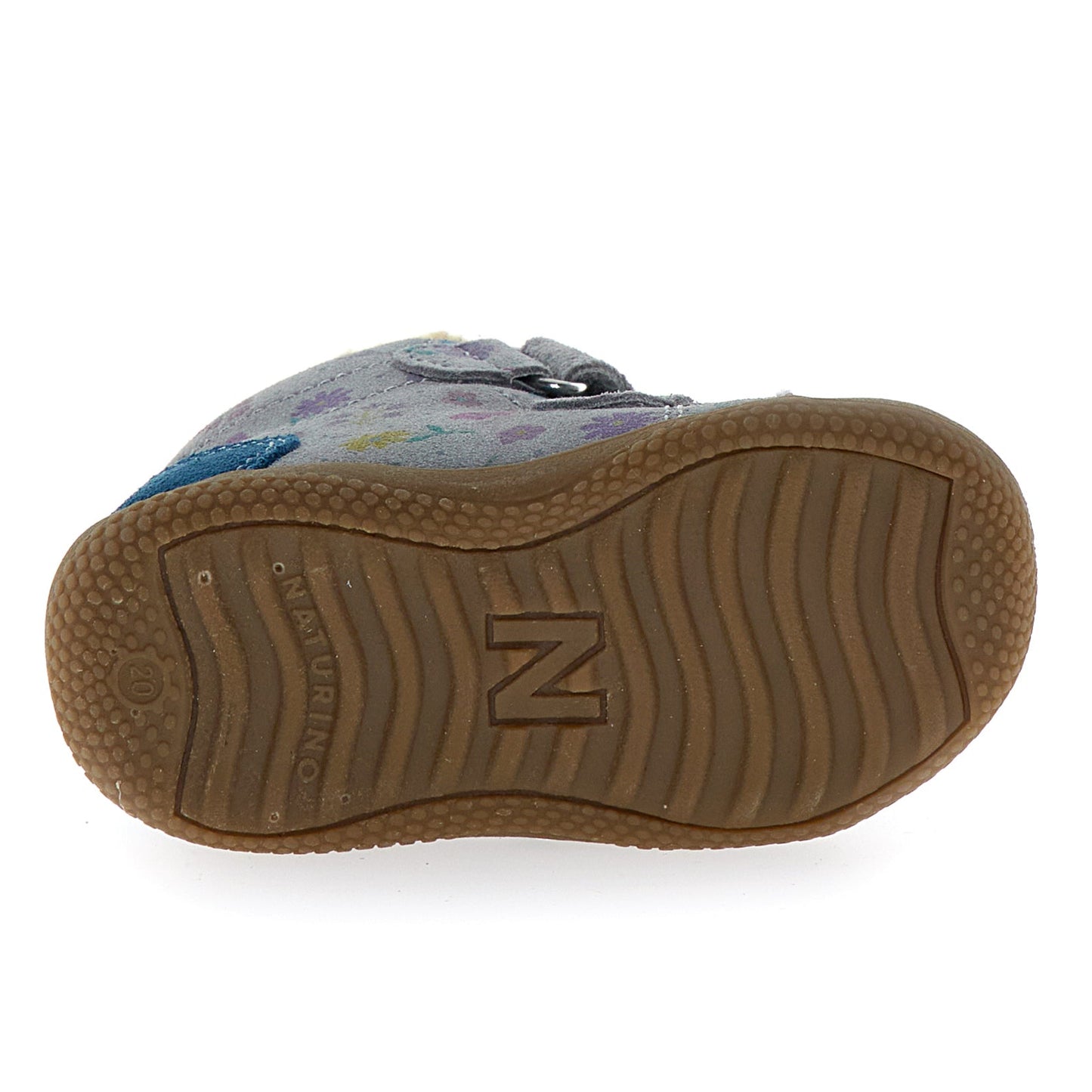 Robuster und stilvoller Knöchelschuh in Grau, Blau und mit Blumenmuster von NATURINO NATURTEX für kleine Kinderfüße