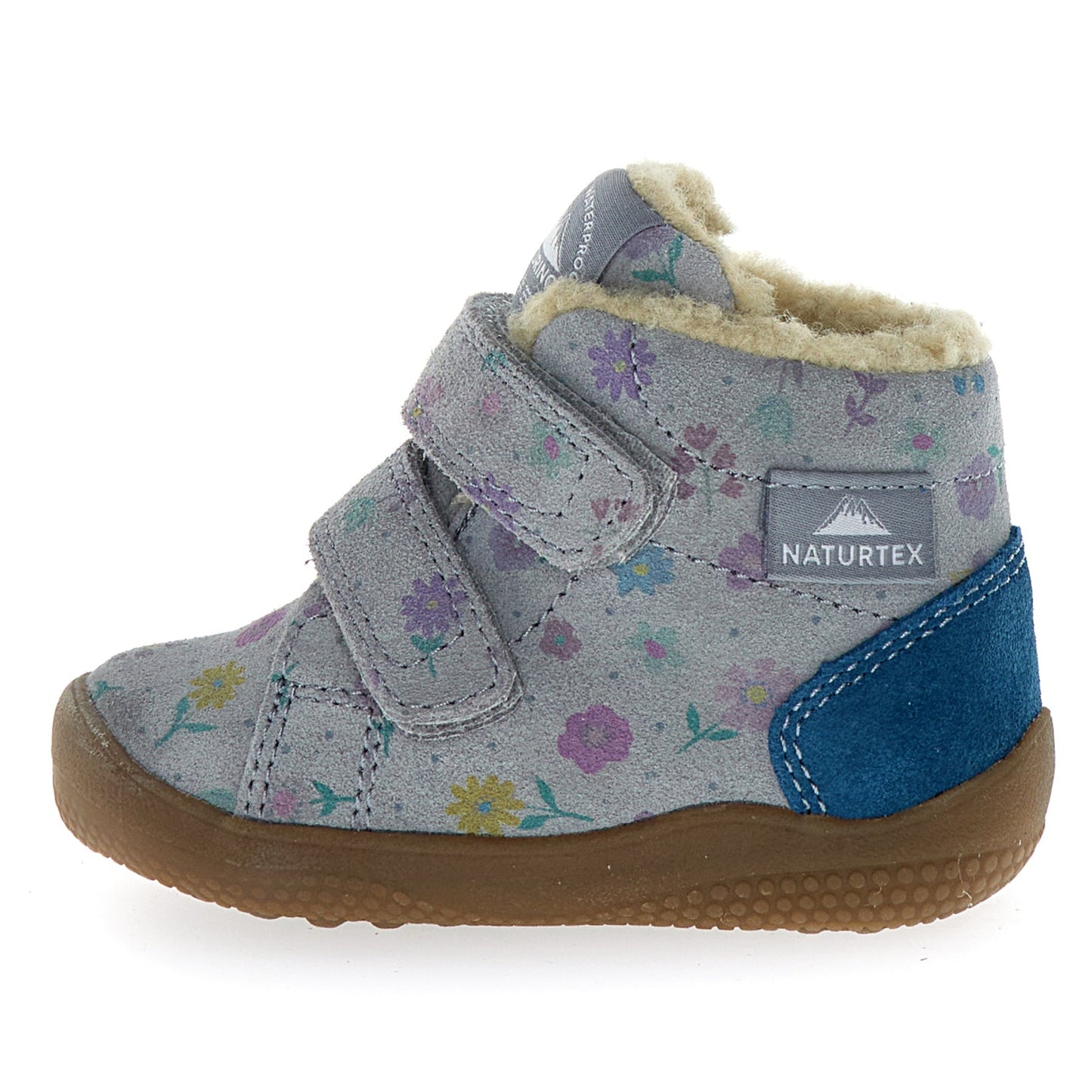 Knöchelschuh von NATURINO NATURTEX in grau mit blauem Akzent und Blümchenmuster