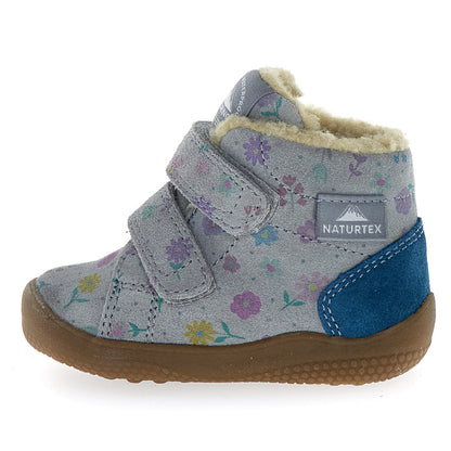 Knöchelschuh von NATURINO NATURTEX in grau mit blauem Akzent und Blümchenmuster