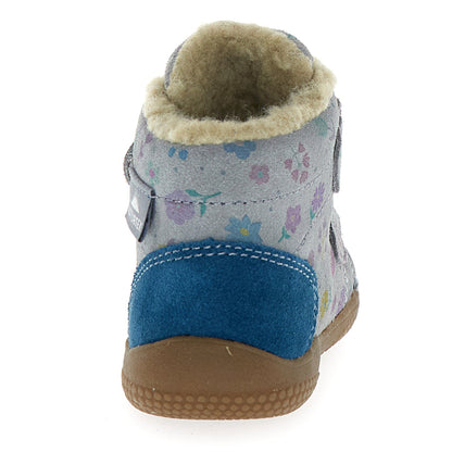 Kinder-Knöchelschuh von NATURINO NATURTEX in Grau und Blau mit floralem Design, perfekt für Alltag und Freizeit