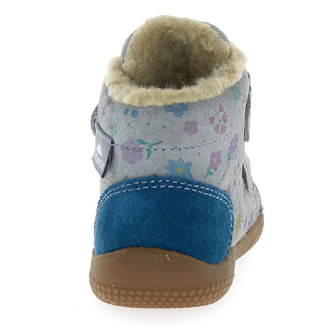 Kinder-Knöchelschuh von NATURINO NATURTEX in Grau und Blau mit floralem Design, perfekt für Alltag und Freizeit