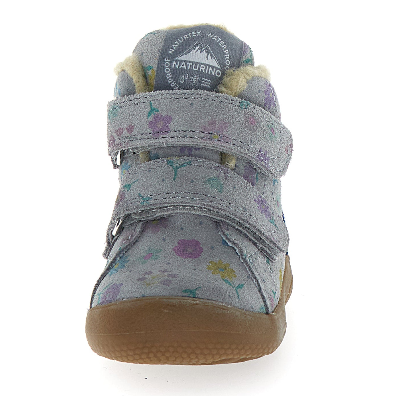 Bequemer Knöchelschuh für Kinder von NATURINO NATURTEX in Grau, Blau und mit Blümchen-Design