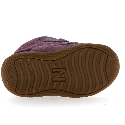 NATURINO NATURTEX SPINNI Knöchelschuh in lila mit buntem Blümchenprint, geeignet für alle Jahreszeiten