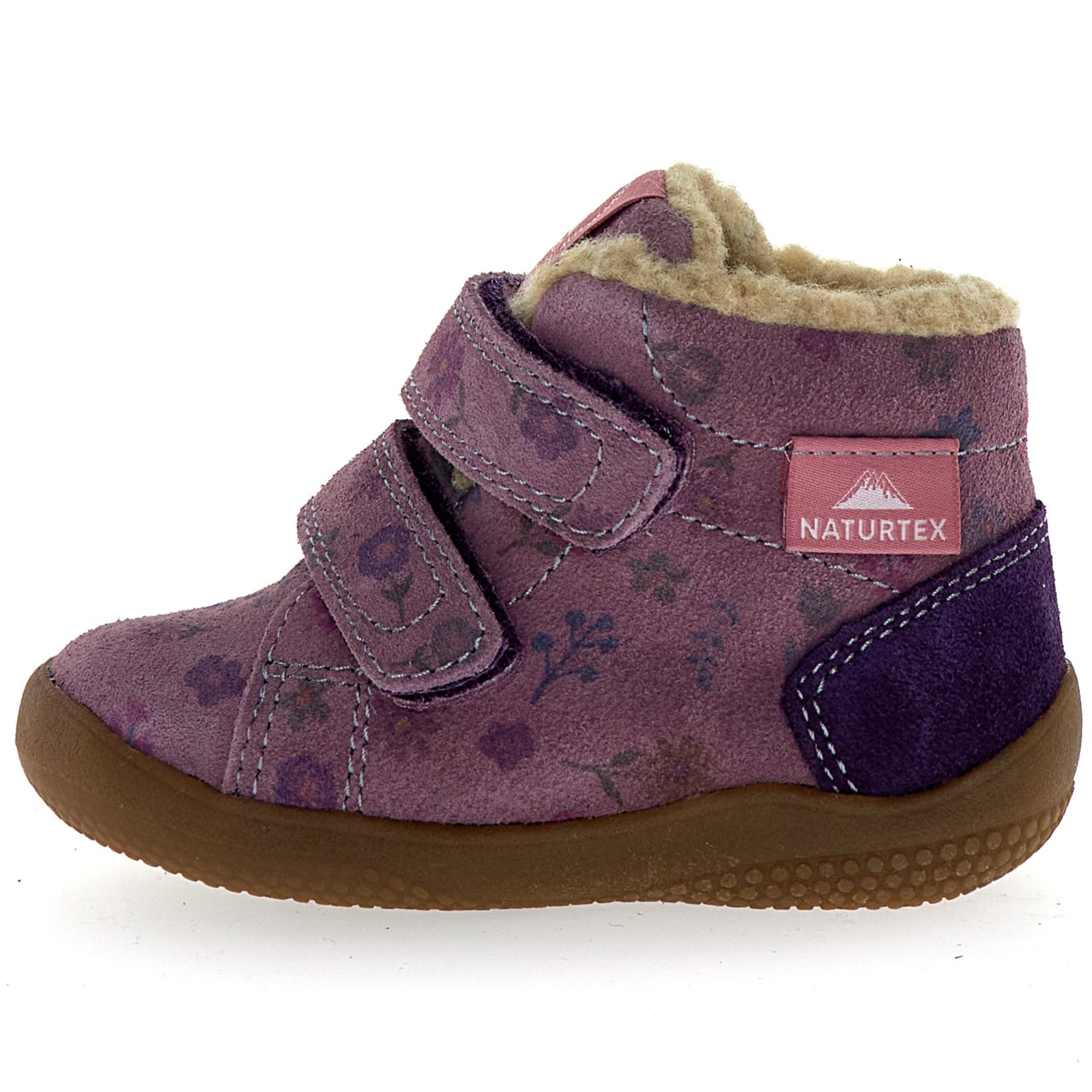 NATURINO NATURTEX Knöchelschuh SPINNI in lila mit Blümchenmuster, langlebiges und wasserfestes Material