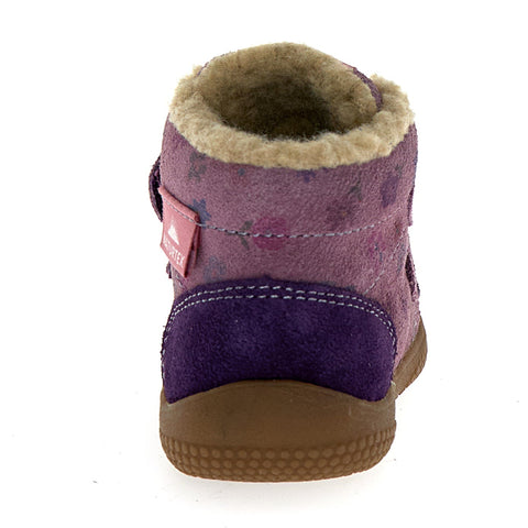 Lila Knöchelschuh mit floralem Muster, langlebig, wasserfest und bequem für aktive Kinder