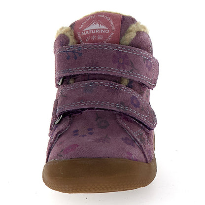 Bequemer Knöchelschuh in lila mit zarten Blumenmuster, atmungsaktives NATURTEX-Material