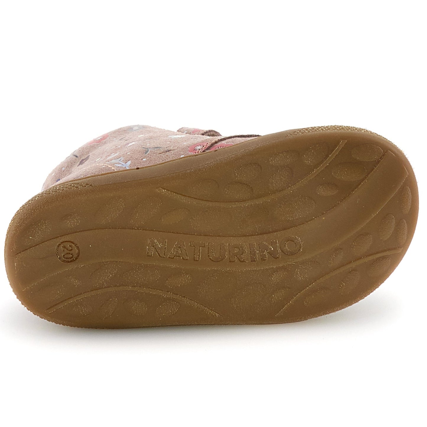 Komplette Ansicht des niedlichen rosa NATURINO BUBBLE Weit Stiefels mit Blümchenmuster und praktischem Reißverschluss