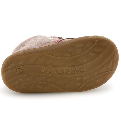 Komplette Ansicht des niedlichen rosa NATURINO BUBBLE Weit Stiefels mit Blümchenmuster und praktischem Reißverschluss