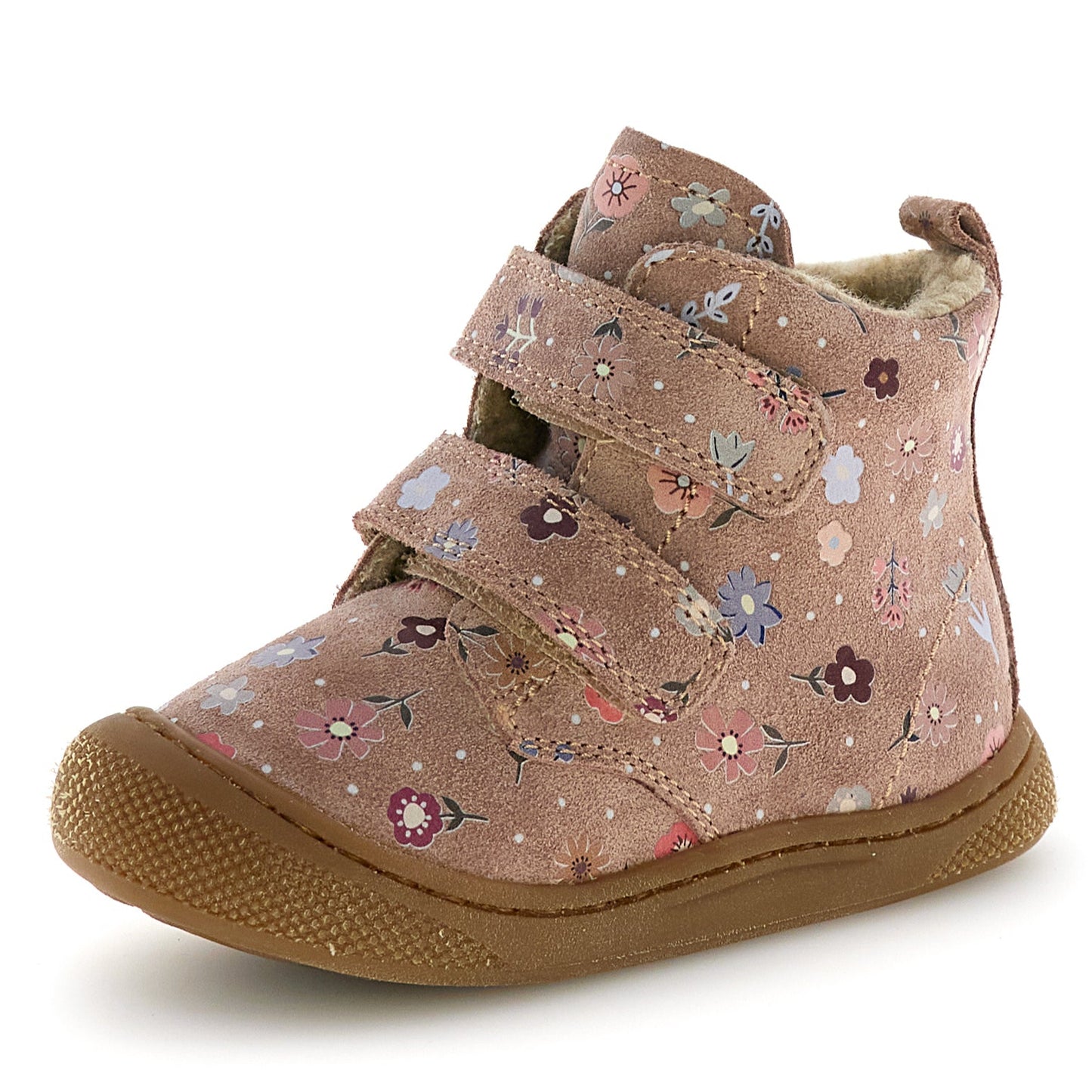 Detailaufnahme des rosa BUBBLE Weit Stiefels von NATURINO mit floralem Design und weichem Material