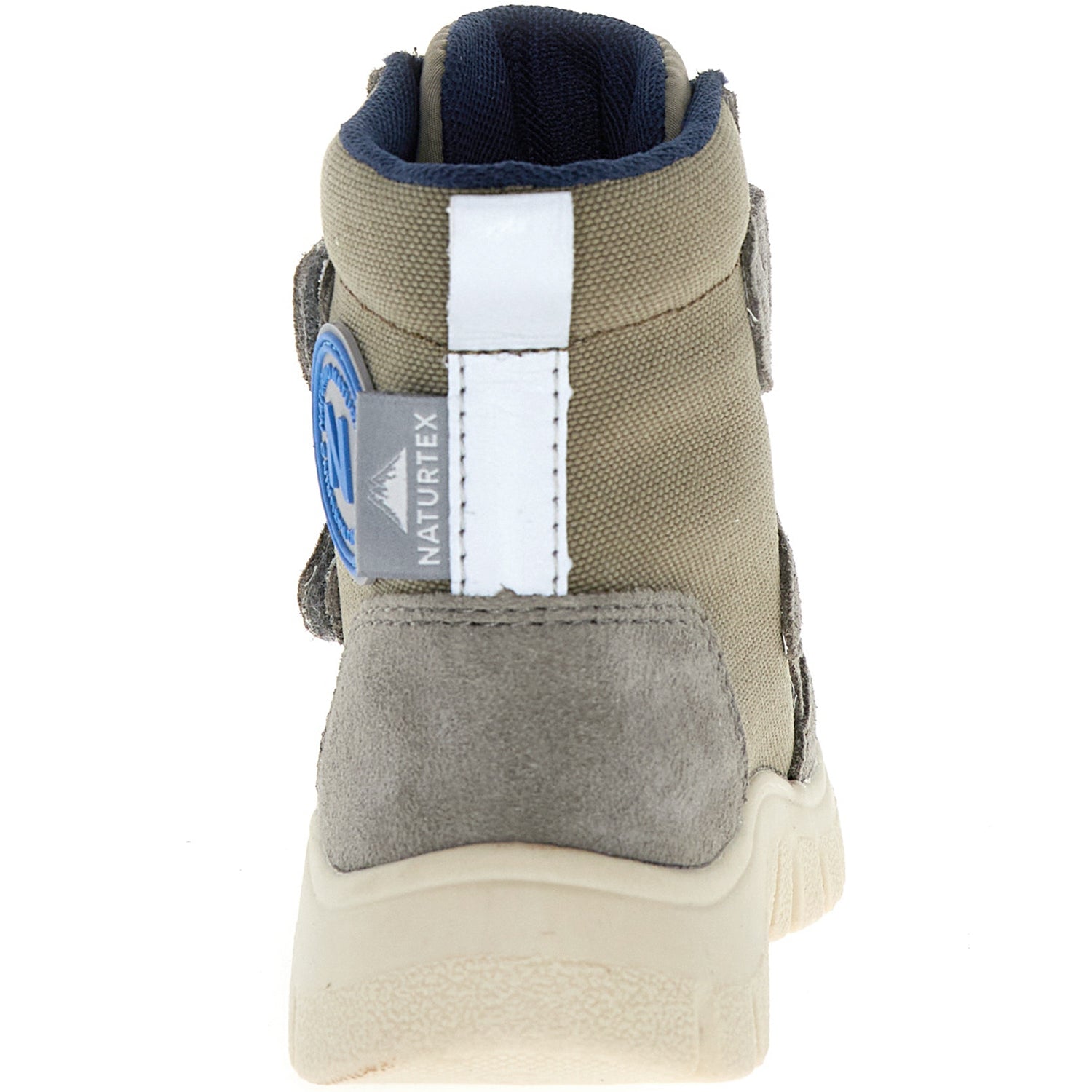 Vorderansicht des bequemen und strapazierfähigen NATURINO NATURTEX GEMINAE Stiefels in Grau und Oliv, perfekt für Kinder