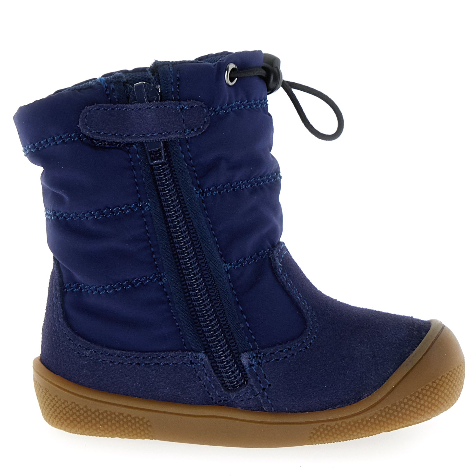 Detailansicht des weichen, atmungsaktiven Obermaterials des NATURINO NATURTEX HOCHALPEN Barfußstiefels in Blau