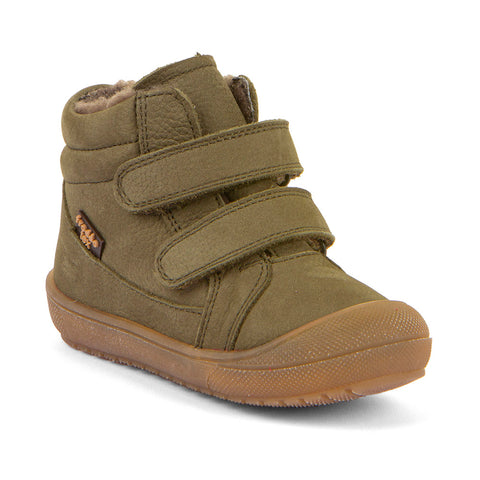 Nahaufnahme des olivgrünen FRODDO TEX Knöchelschuhs G2110138-14 mit weicher Textilinnenseite