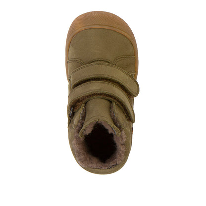 Detailaufnahme des strapazierfähigen Obermaterials des FRODDO TEX Knöchelschuhs G2110138-14 in oliv