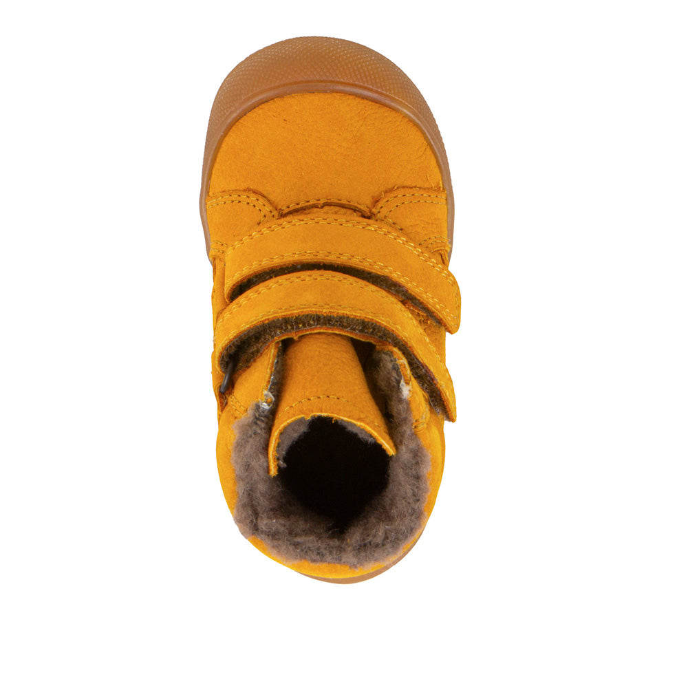 Warme, wasserdichte FRODDO TEX Knöchelschuhe in Curry mit Klettverschluss und Nubukleder