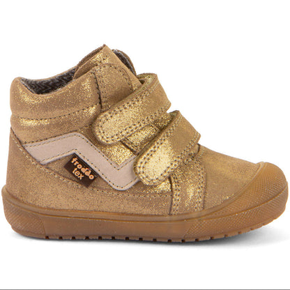 FRODDO TEX G21100139-11 Knöchelschuh in elegantem Beigeton mit goldenen Elementen und funkelnden Glitzereffekten