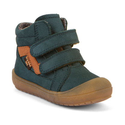 Nahaufnahme des FRODDO TEX Knöchelschuh G21100139-6 in petrol und braun, zeigt stabile Schnürung und strapazierfähigen Schuhrand