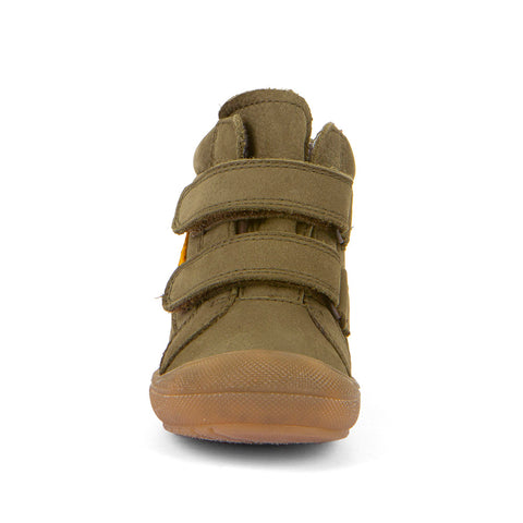 Detailaufnahme der rutschfesten Sohle des olivfarbenen FRODDO TEX Knöchelschuhs G21100139-7