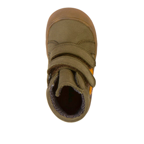 Seitenansicht des FRODDO TEX Knöchelschuhs G21100139-7 in Oliv, mit bequemer Passform für Kinder