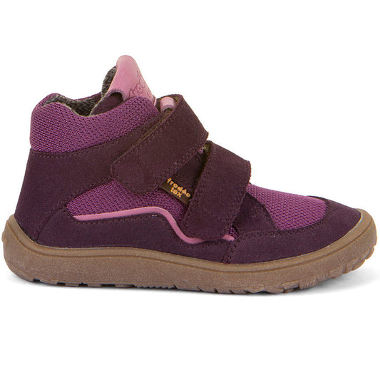 Alt text: FRODDO TEX Barfuß Knöchelschuh G3110254-7 in lila/violett, a high-quality, comfortable and stylish barefoot ankle shoe for kids with durable material and a trendy design