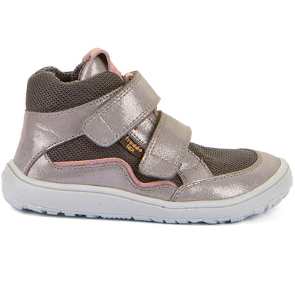 Langes, bequemes Barfuß-Knöchelschuh in Silber, Grau und Rosa mit flexiblem Design