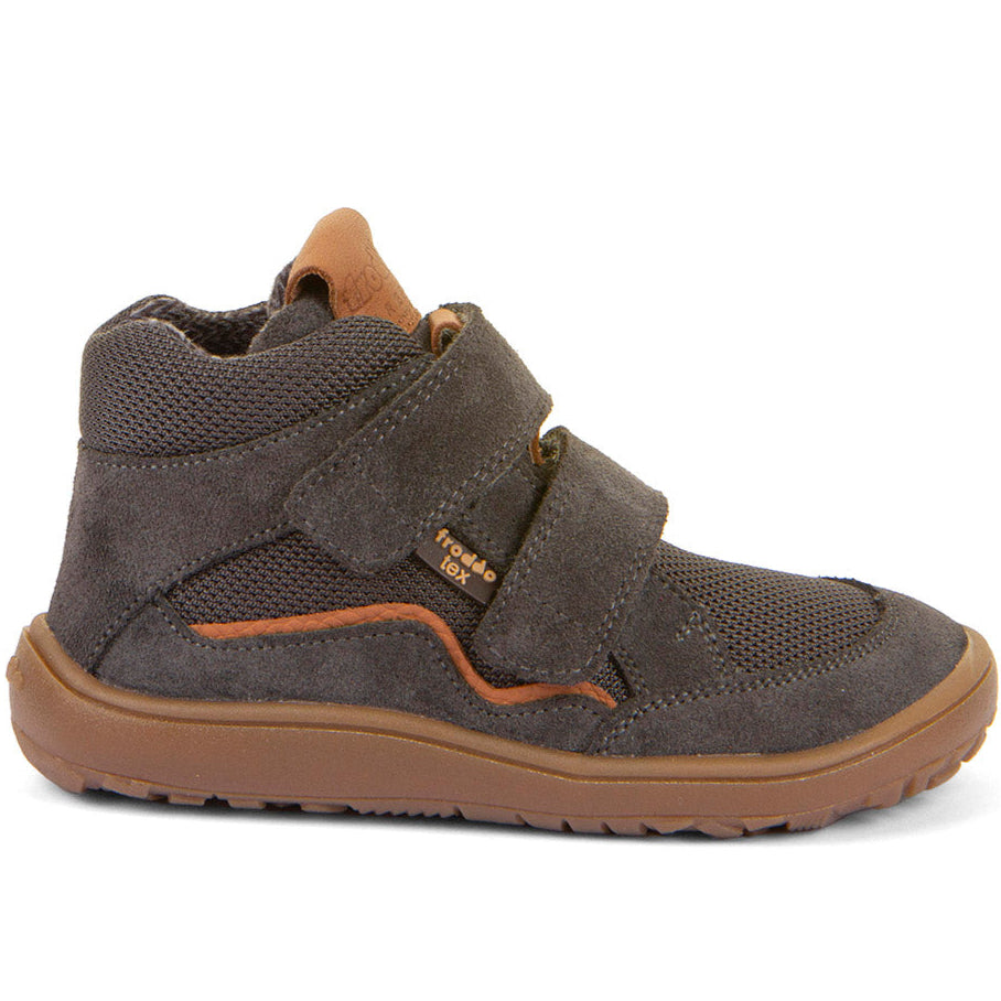FRODDO TEX Barfuß Knöchelschuh G3110266-5 in dunkelgrau und cognac mit weicher Sohle