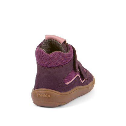 Detailansicht des robusten Knöchelschuhs mit bequemer Passform in Bordeaux und Altrosa