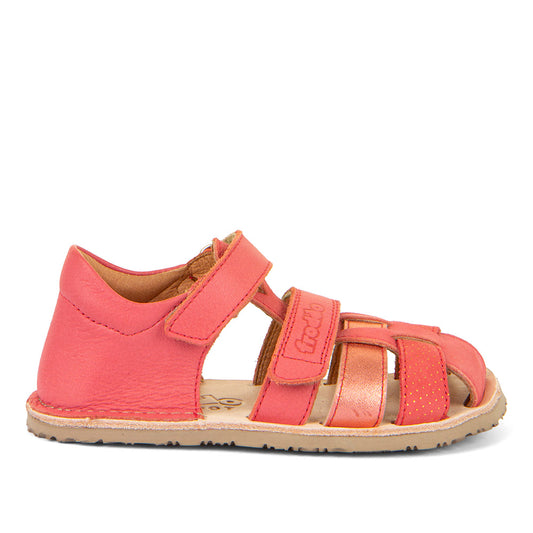 Barfußschuh Halbsandale koralle für Kinder mit flexibler Sohle und Klettverschluss