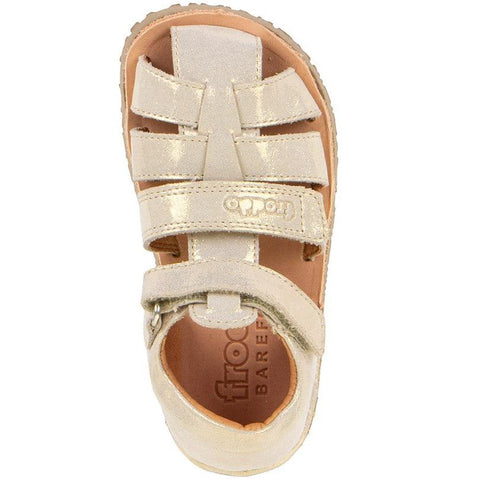 Ansicht von oben: FRODDO Barfußschuh Halbsandale Modell G3150283-12 – goldfarbenes Obermaterial, Klettverschlüsse