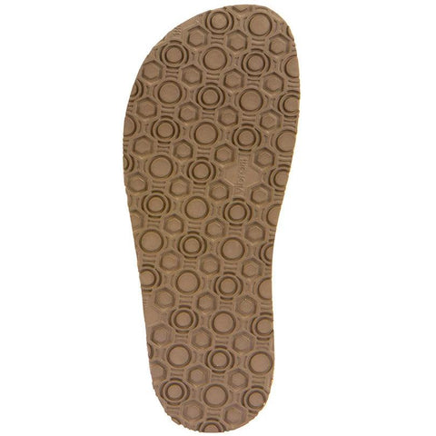 Schuhe – FRODDO Barfußschuh Halbsandale, Unterseite mit brauner Sohle und Kreis-/Sechseckprofil.