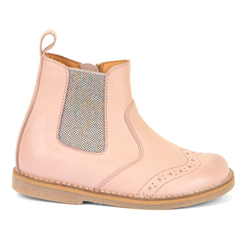 Close-up of pastel pink FRODDO Stiefelette G3160215-3 with glitter details 