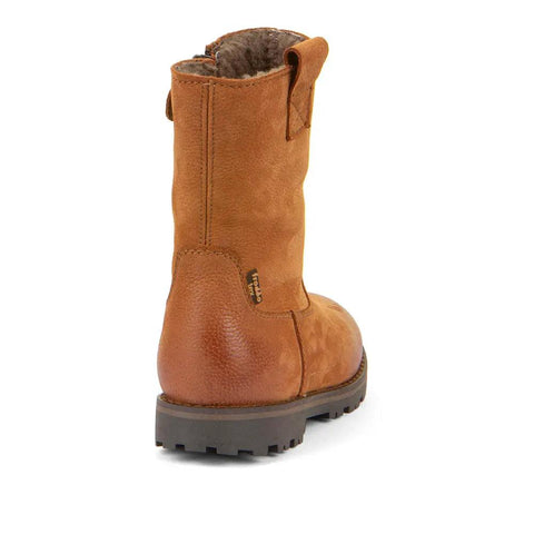 Seitenansicht des FRODDO Stiefel Modell G3160225-7 cognac, Leder-Obermaterial, dunkle Profilsohle.