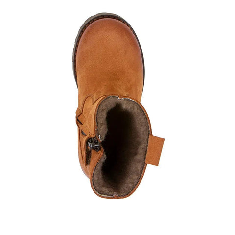 Ansicht von oben des FRODDO Stiefel Modell G3160225-7 in cognac mit dunkler Sohle und seitlicher Schlaufe.