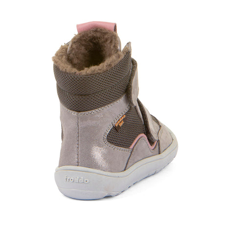 Modische Kinderstiefel von FRODDO TEX, silberne und rosafarbene Designs mit praktischem Verschluss