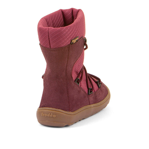 Seitenansicht des farbenfrohen FRODDO TEX G3160251-6 Stiefels in Bordeaux und Fuchsia, zeigt die stabile Passform