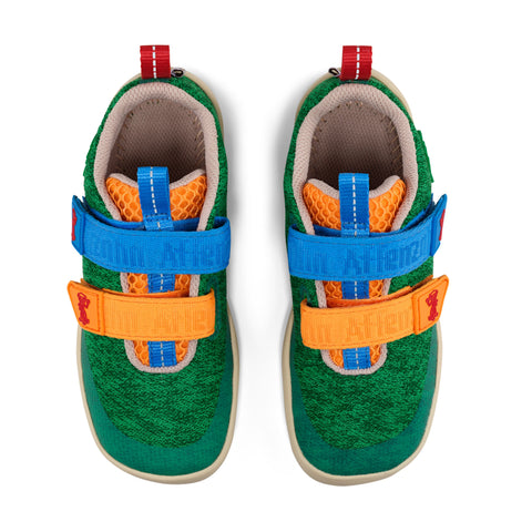 AFFENZAHN Barfuß Halbschuh KNIT HAPPY 10 YEARS - grün / blau / orange - Kinder Sneaker aus nachhaltigen Materialien in grün, blau und orange