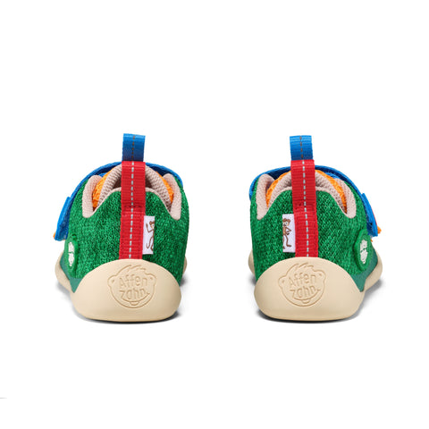 AFFENZAHN Barfuß Halbschuh KNIT HAPPY 10 YEARS - grün / blau / orange - Kinder Sneaker mit buntem Strickmuster