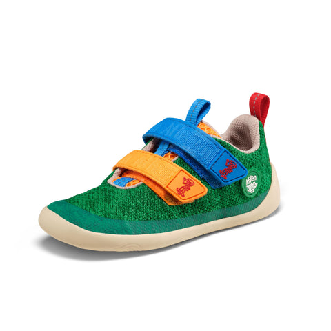 AFFENZAHN Barfuß Halbschuh KNIT HAPPY 10 YEARS - grün / blau / orange: A colorful, eco-friendly, and comfortable barefoot shoe for children