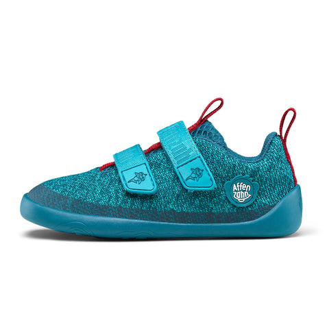 AFFENZAHN Barfuß Halbschuh KNIT HAPPY HAI - petrol / rot: A comfortable and colorful knit shoe for kids