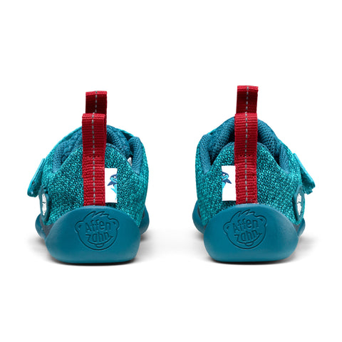 AFFENZAHN Barfuß Halbschuh KNIT HAPPY HAI - petrol / rot - A comfortable and colorful barefoot shoe for kids
