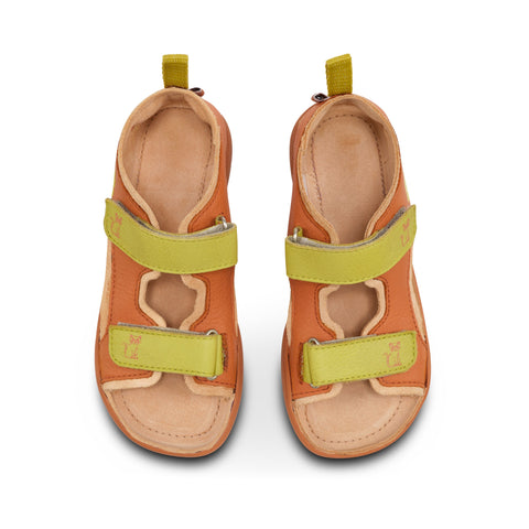 Affenzahn Barfuß Sandale Leather Airy Katze - Zimt / Kiwi Kinder Sandale