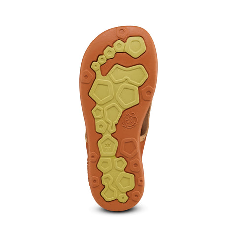 AFFENZAHN Barfuß Sandale LEATHER AIRY KATZE - zimt / kiwi: Comfortable and stylish leather sandals for kids in cinnamon and kiwi colors with cat design